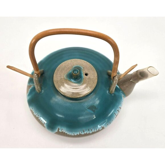 Handcrafted Ceramic Sake Teapot With Bamboo Handle & Drip Glaze Finish JE110 - Picture 2 of 10